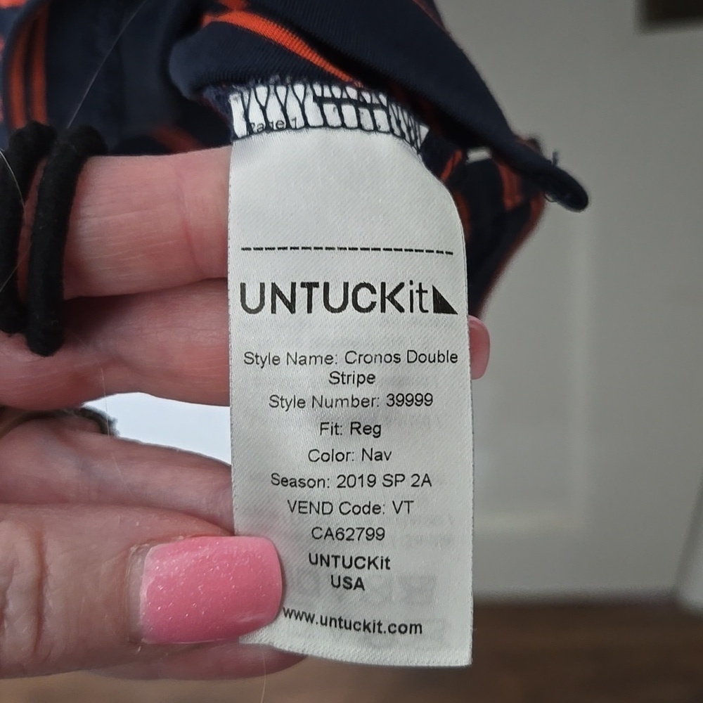 UNTUCKit Men's Navy and Orange Cronos Striped Polo Shirt XL - Picture 4 of 6